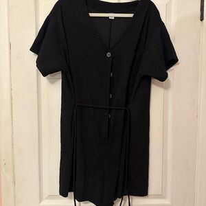 Black Button-Up Dress with Belt